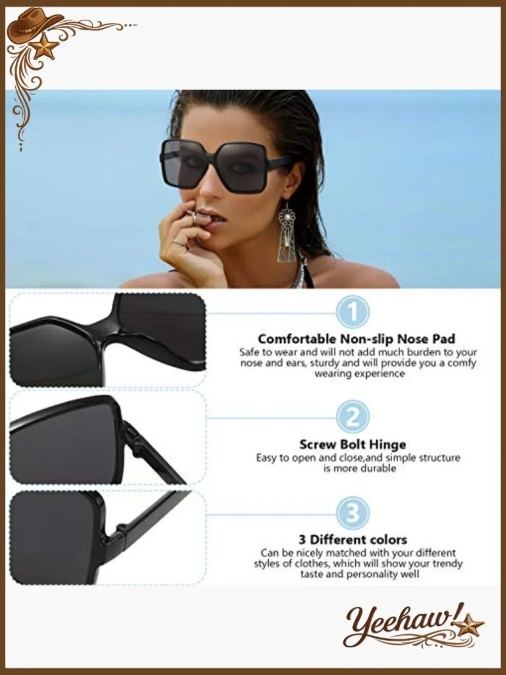 3 Pairs Oversized Square Sunglasses Vintage Polarized UV Protection Unisex - Picture 3 of 7